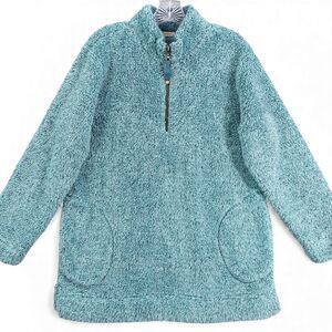 Soft Surroundings Women’s M Teal Sherpa Fleece Pullover Jacket Quarter Zip Cozy